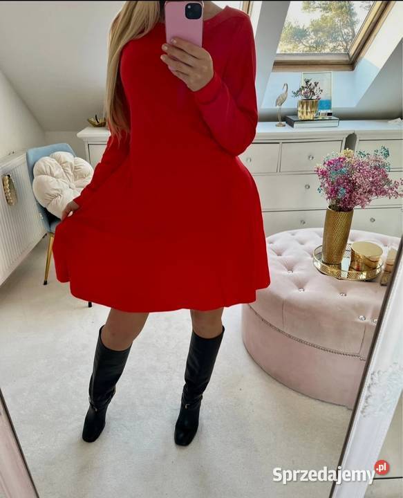 Czerwona dresowa sukienka 4042 bawełna czerwony Puławy