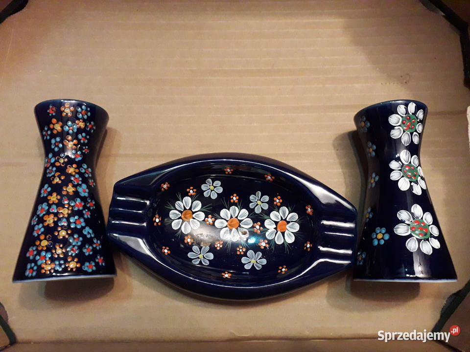 Tułowice ręcznie malowany komplet dwa wazoniki z Porcelana i szkło mazowieckie Warszawa
