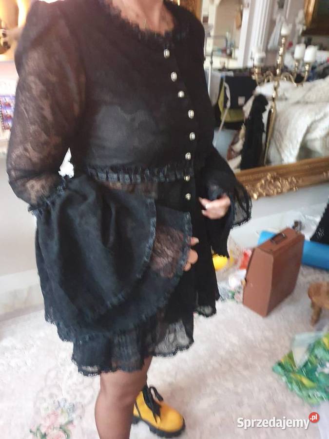 Vintage bluzka z koronka czarny Bluzki i koszule Gdynia