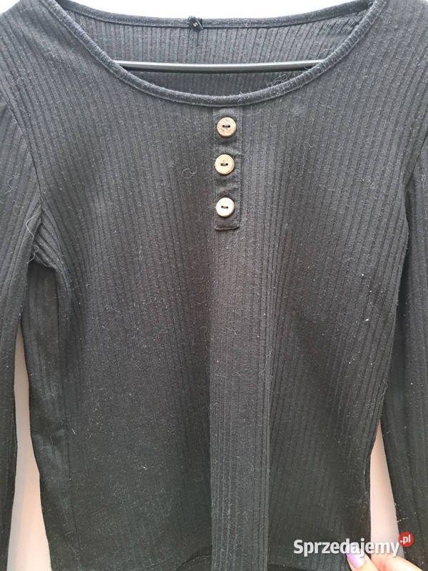 Czarna prążkowana bluzka Sinsay z guzikami Rozmiar 36(S) Bluzki i koszule Trąbki Wielkie