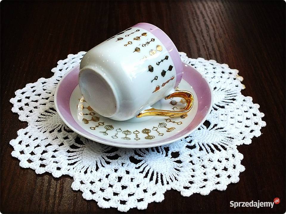 Mała Filiżanka spodek Porcelana różowa ze złotem lubuskie Żary sprzedam