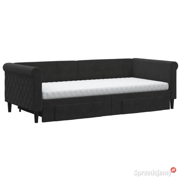 Sofa rozsuwana z szufladami czarna aksamit mazowieckie Warszawa sprzedam