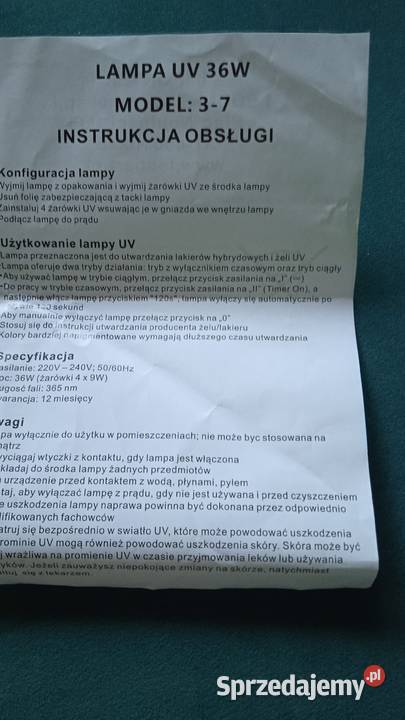 LAMPA UV 36 W do utwardzania lakierów wielkopolskie sprzedam
