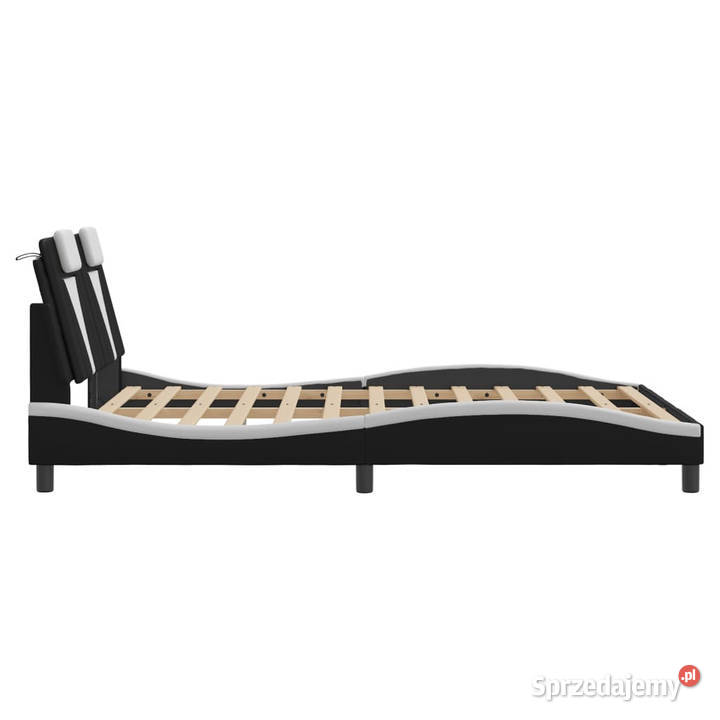 Rama łóżka z wezgłowiem czarnobiała ekoskóra 218cm