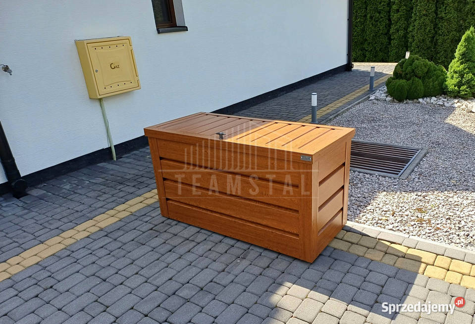 Skrzynia ogrodowa metalowa kufer 150x60x70 złoty Altany i wiaty lubelskie Łuków