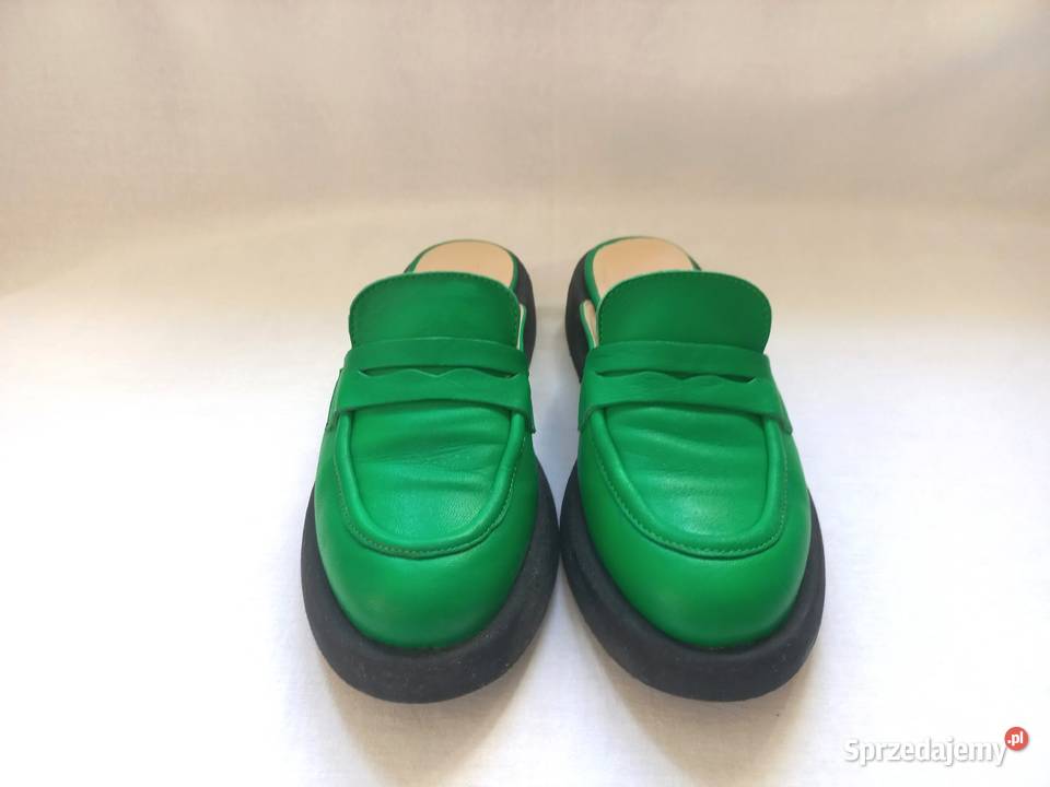 Klapki zielone Mule damskie r 37538 SKÓRA podlaskie Białystok sprzedam