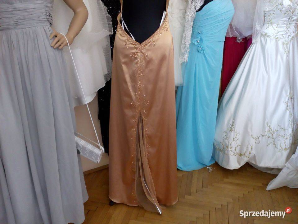 Śliczna złota sukienka z trenem rozmiar 4244 Białystok