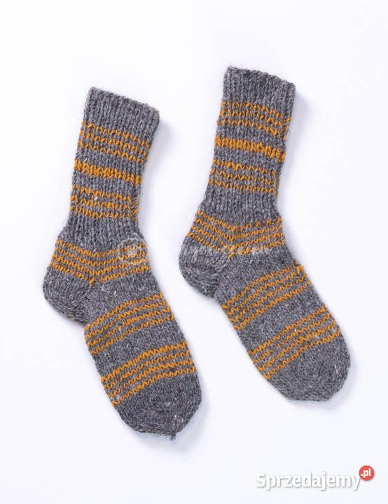 Wełniane skarpetki szare w musztardowe paski Szaflary