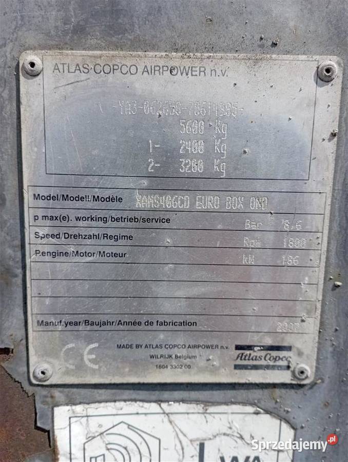 Sprężarka spalinowa ATLAS COPCO XAMS406 CD 186 Wilków