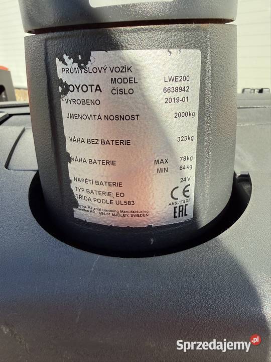 BT Toyota LWE200 paleciak z podestem 2019 Łaszków sprzedam
