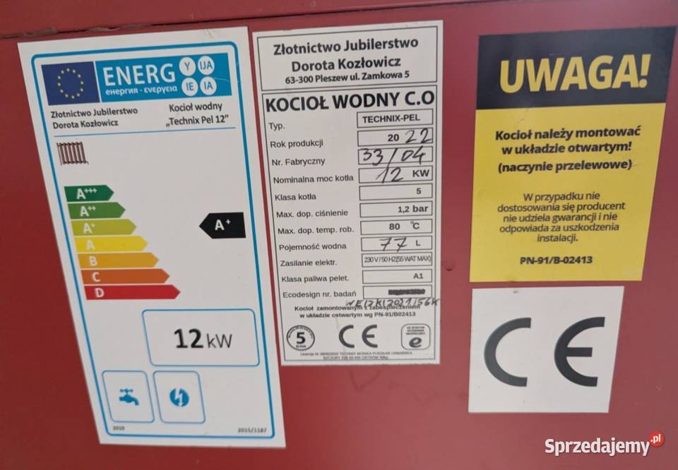 Kocioł pellet 12kW podajnik z lewej nowy piec CO śląskie Będzin