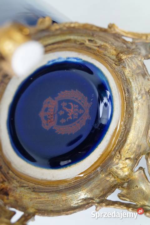 Kobaltowy wazon porcelana brąz piękny Gizałki