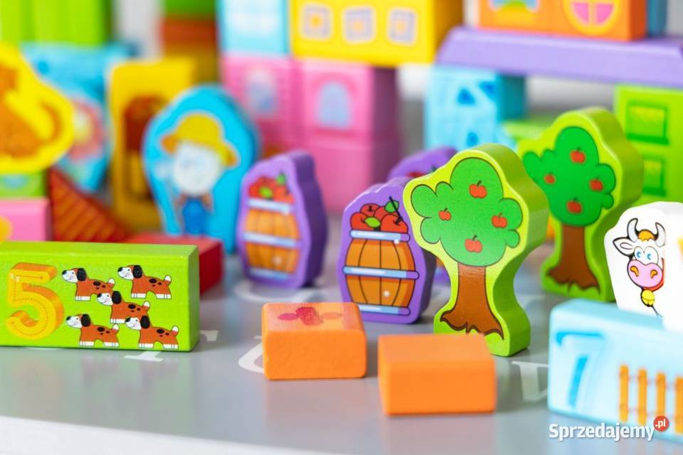 Drewniane klocki edukacyjne zestaw farma 100 podlaskie Bielsk Podlaski sprzedam