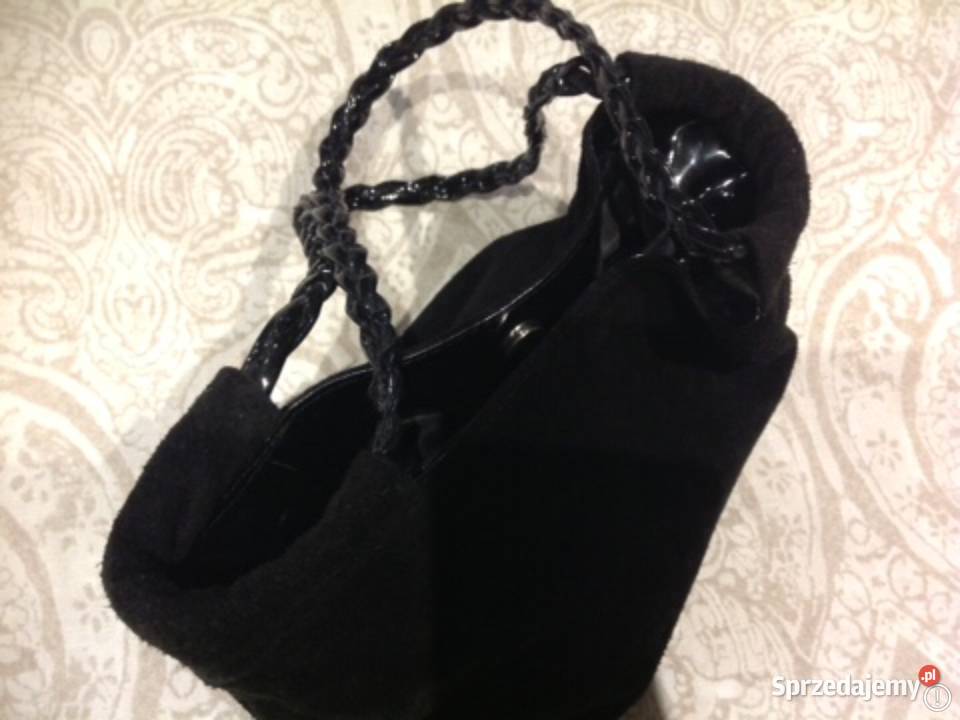 Torebka Czarna Skórzana Zamszowa Damska 21.5cm Torby i torebki Nowa Sól