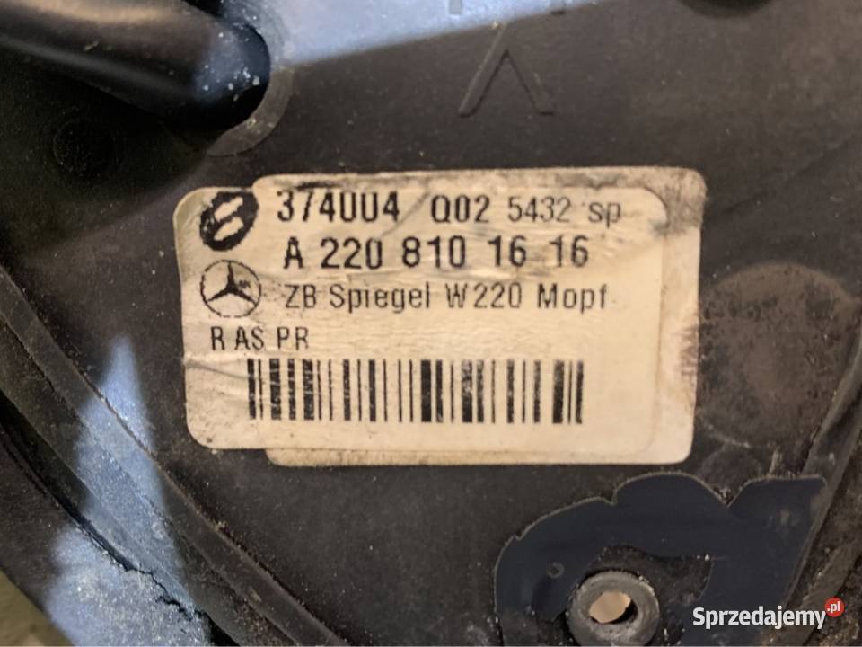 A2208101616 lusterko zewnętrzne prawe mercedes s osobowe Szczecin sprzedam