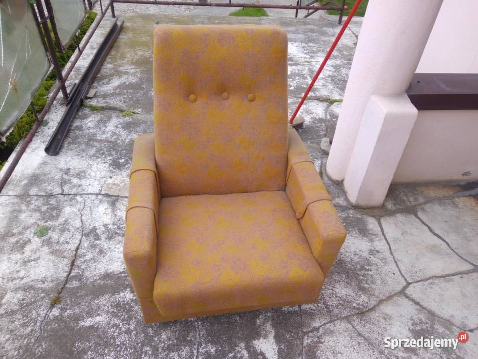Fotel na kółkach fotele PRL materiałowy wzór Łódź sprzedam