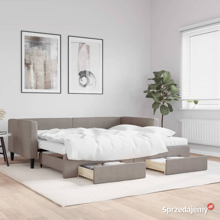 Sofa rozsuwana z szufladami taupe tkanina 90x200 Łóżka Warszawa
