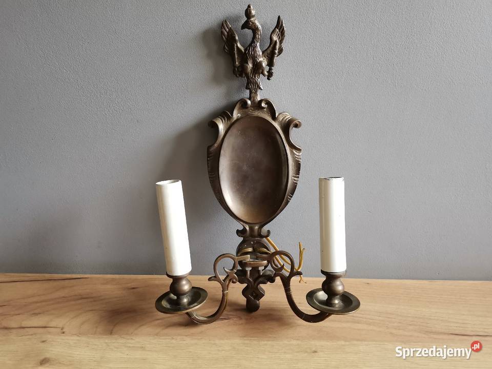 Stary mosiężny kinkiet z orłem lampa mosiądz