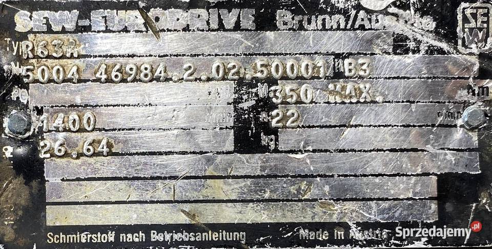 motoreduktor przekładnia 11kW 55obr 3fazowy SEW kujawsko-pomorskie Pigża