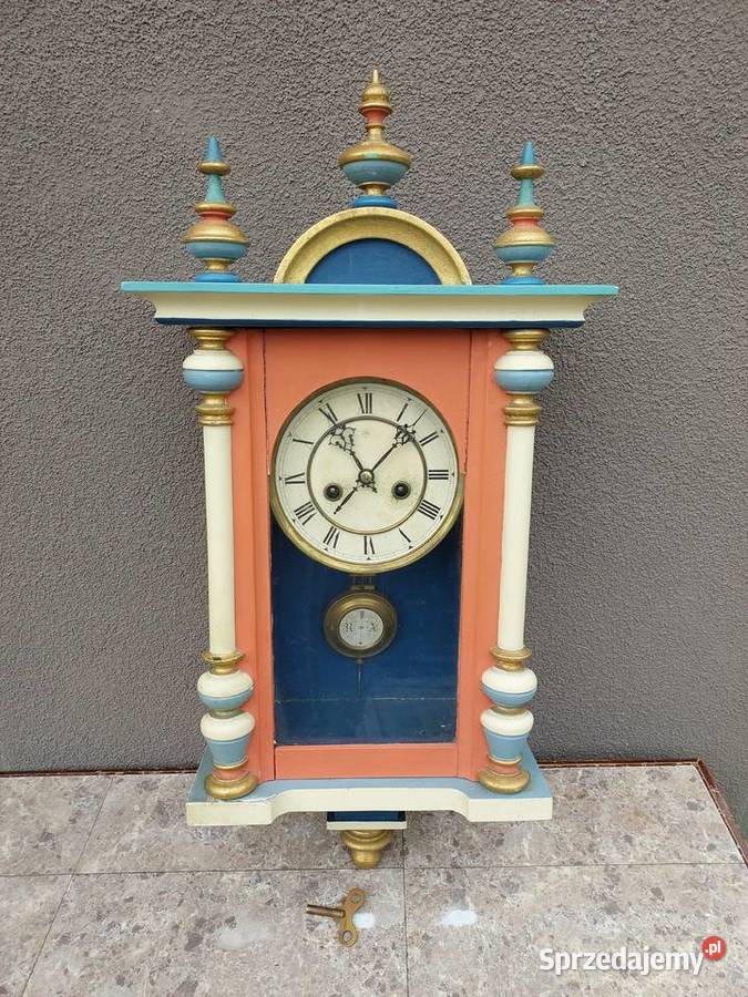 Stary zegar ścienny miniatura kolorowa obudowa bez bicia E118