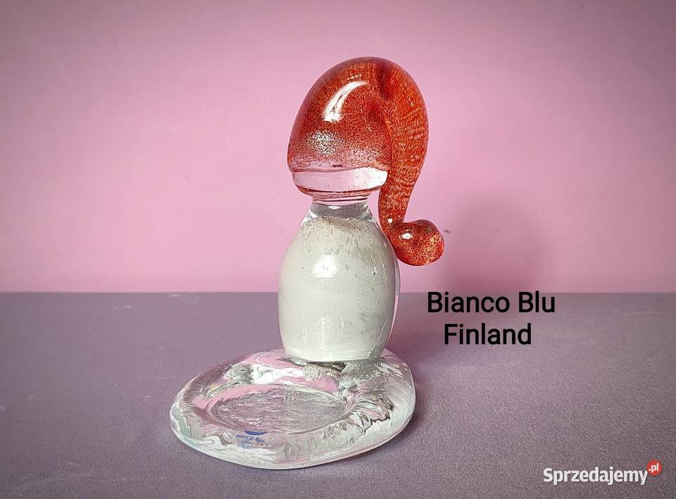 Świecznik szklany sygnowany Bianco Blu Finland Jasień