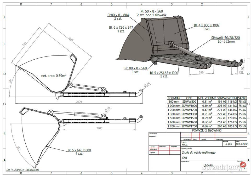 Szufla do wózka widłowego 150 łyżka hydrauliczna