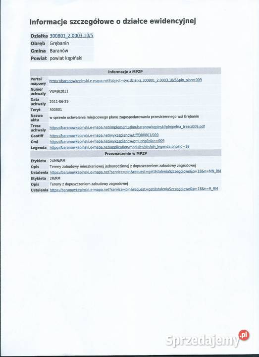 Sprzedam udział 1216 w nieruchomości o pow071 ha wielkopolskie Grębanin