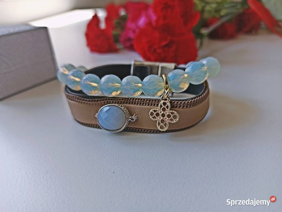 Bransolety opal mleczny skórka ekologiczna