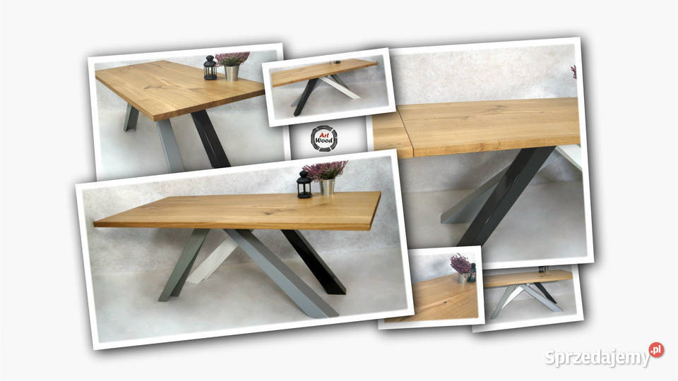 Stół loftowy 200x100 rozkłądany 300x100 blat dąb Nowy Sącz