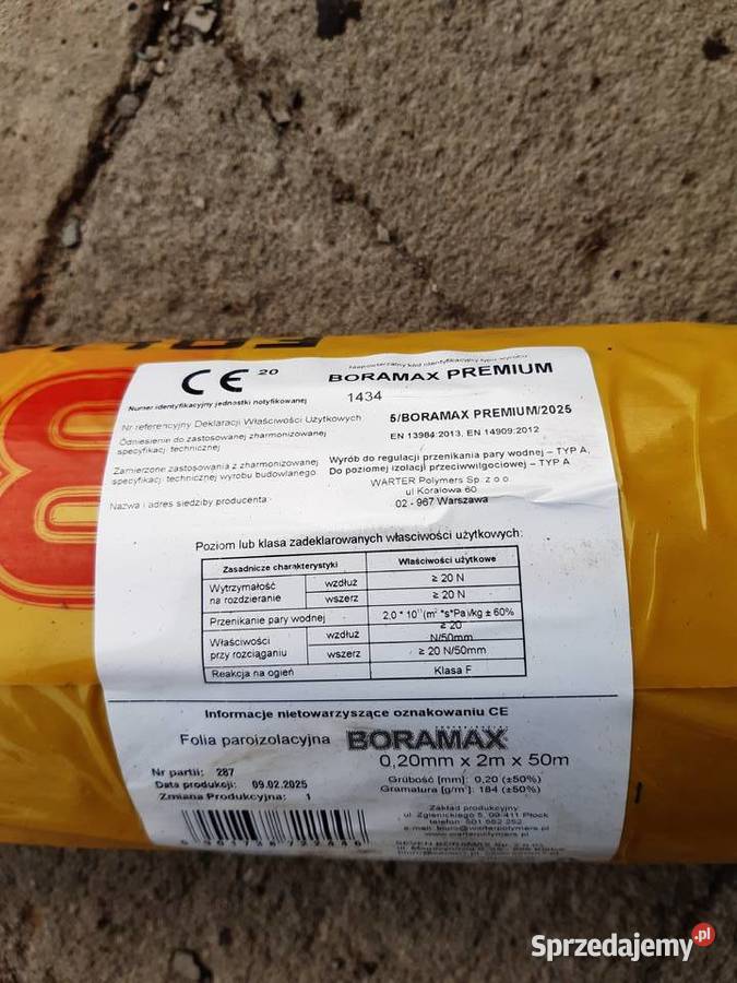 Folia paroizolacyjna żółta atestowana 02 szer 2m sprzedam