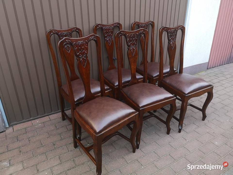 Krzesła Dębowe Wysokie Stare Antyk Komplet 6 Swarzędz