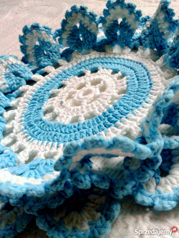 Przestrzenna biało turkusowa bawełniana serwetka Katowice