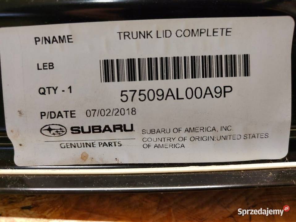 Klapa Bagażnika Subaru Impreza V 2016 Pleszew