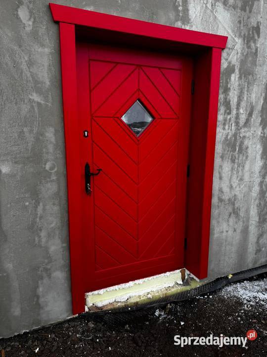 Drzwi Drewniane Wejściowe RETRO 1 RAL 3020 Raba Niżna