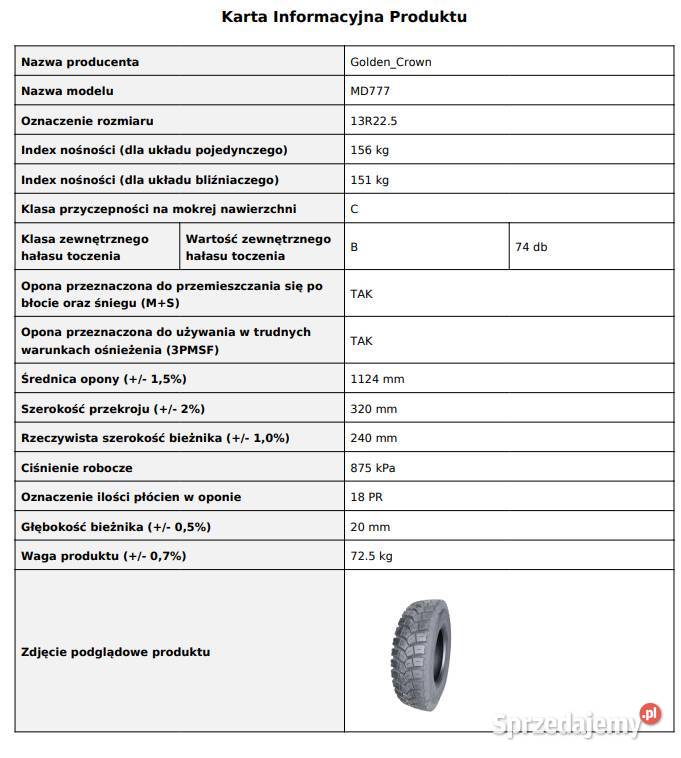 13 R225 Golden Crown MD777 Opona napęd budowlana Zarębki