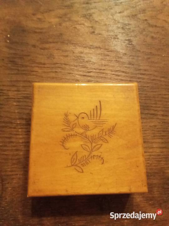 Drewniane pudełko z ptaszkiem PRL Warszawa