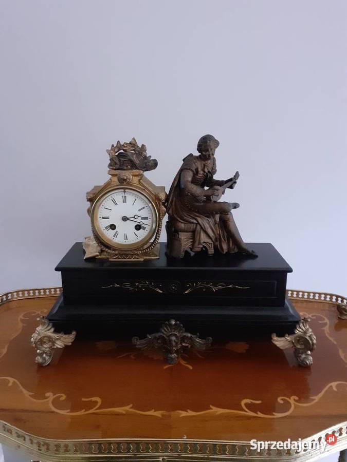 Piękny marmurowy kominkowy zegar z XIX w