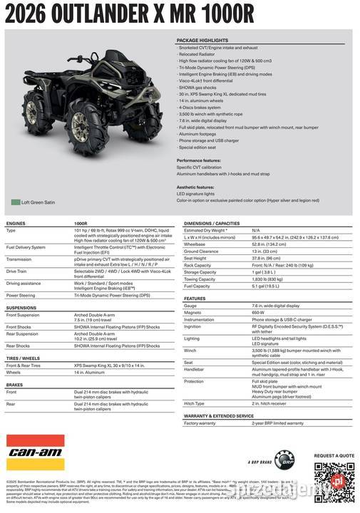 CanAm Outlander X MR 1000R 4LTC Loft Green Satin Nowy Sącz