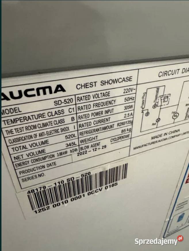 Zamrażarka skrzyniowa AUCMA SD520 345 L 93.2cm Wrocław