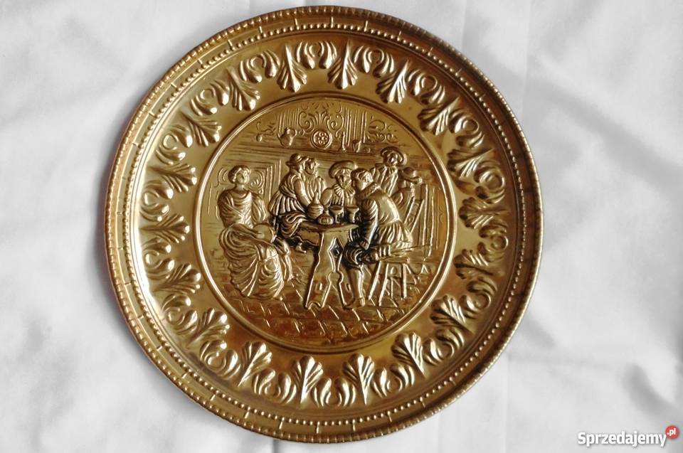 Ładne miedziany talerz z motywem Średniowiecznej Warszawa