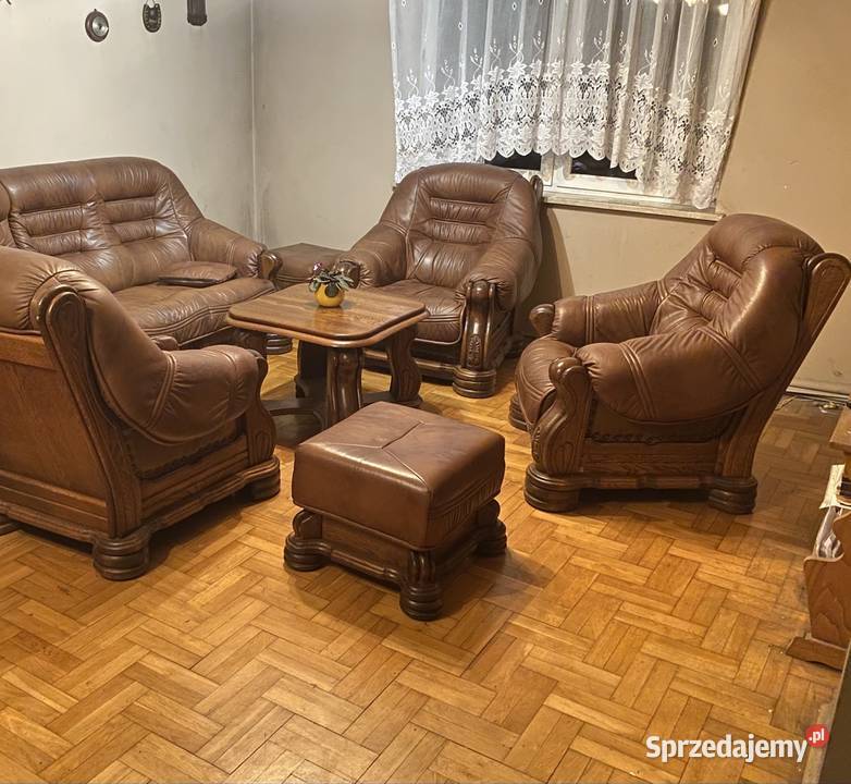 Zestaw Kler drewno skóra Dębowo skórzany Komplet Opole sprzedam