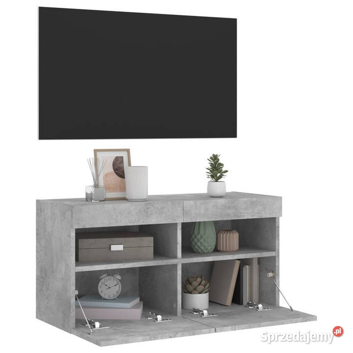 Ścienna szafka TV z LED szarość betonu 80x30x40 RTV Warszawa