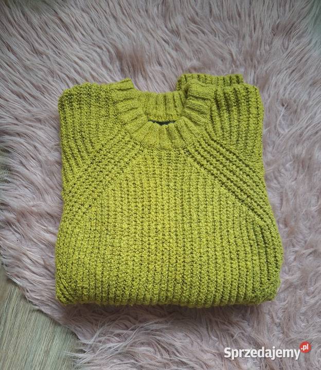 Neonowy zielony sweterek ciepły oversize zimowy