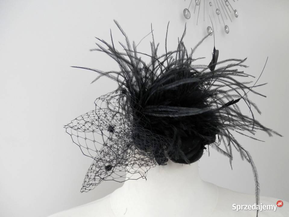 Toczek Fascynator Czarny Woalka Pióra Naturalne podlaskie Łomża