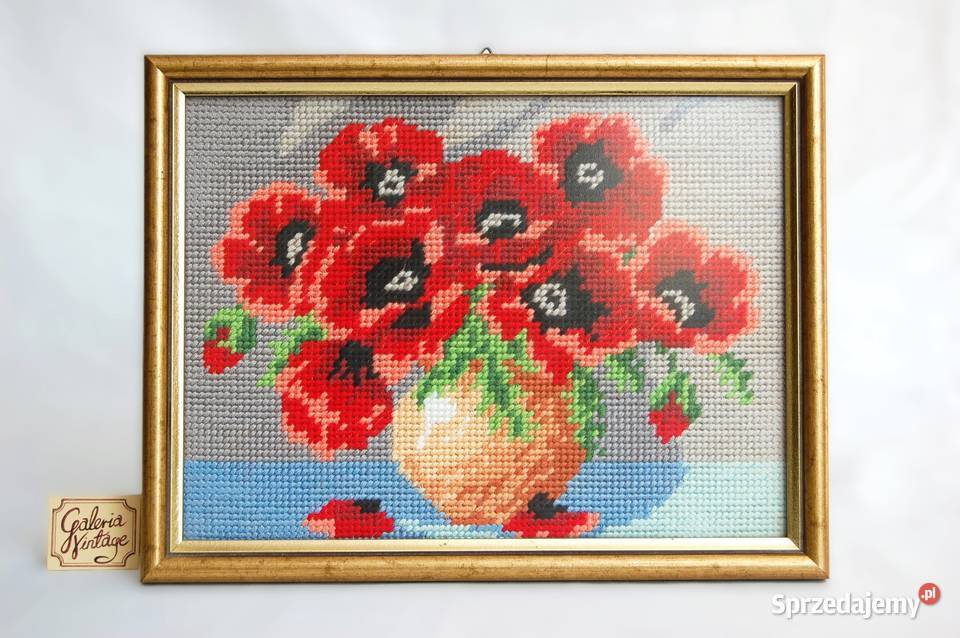 Maki kwiaty haftowane bukiet maków haftowany Lublin sprzedam