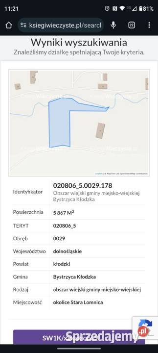 Sprzedał działkę 058ha Stara Łomnica Kłodzko