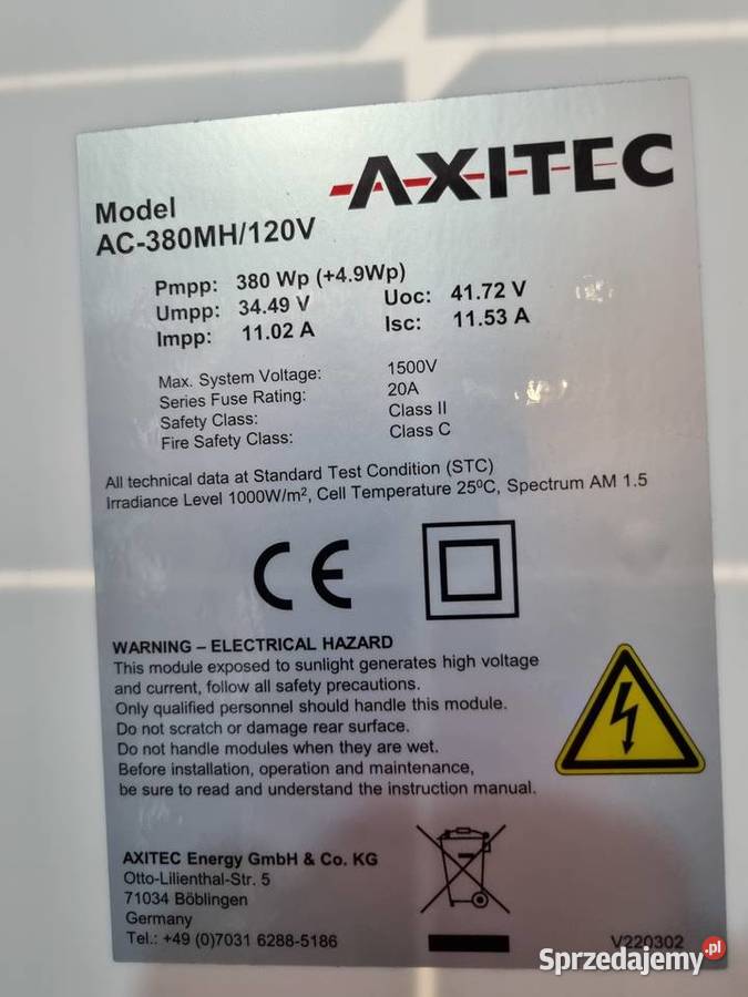 Moduł Panele Fotowoltaiczne AXITEC AC380MH120V Złocieniec