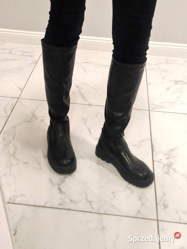 Czarne stylowe kozaki do kolan Damskie