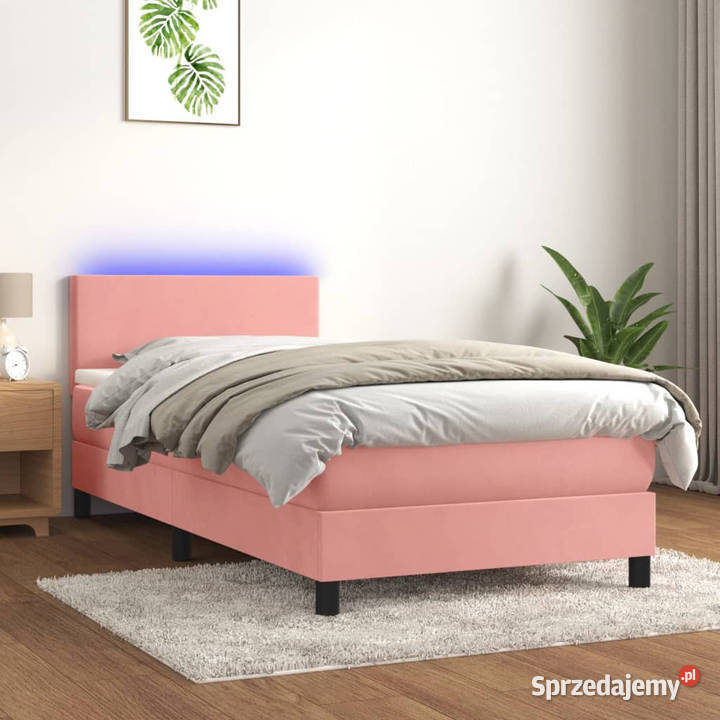 Łóżko kontynentalne z materacem i LED różowy 80cm