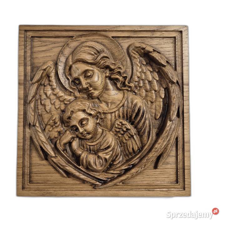 Płaskorzeźba z drewna Anioły ochrona i spokój Malechowo